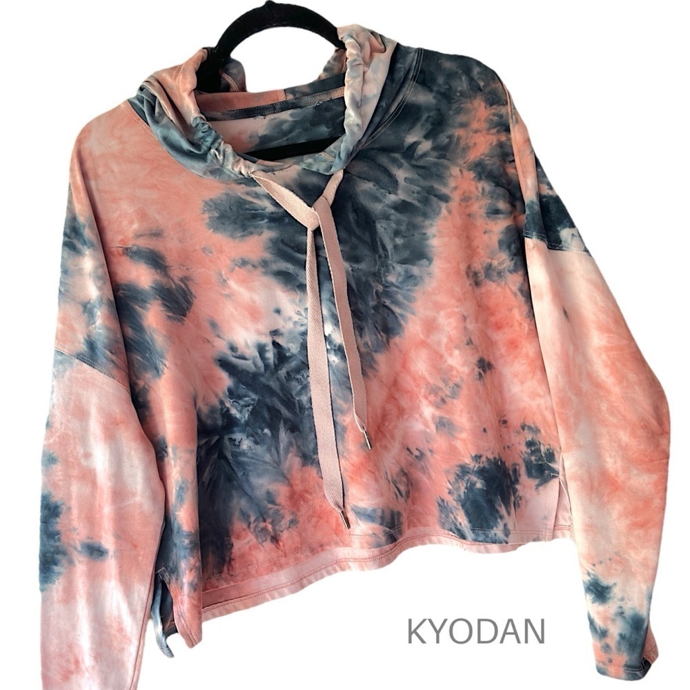 KYODAN | NWOT TIE-DYED SOFT JERSEY LOUNGE CROP OVERSIZED HOODIE | MEDIUM